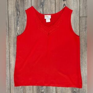 Vintage Elite International Red Sleeveless Scalloped Neck Blouse Top Size 12